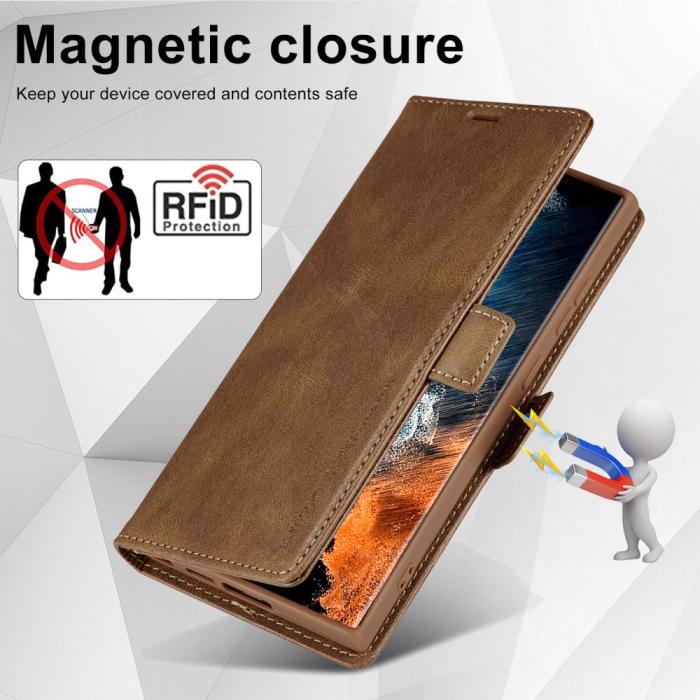 Bild 6, LC.IMEEKE Galaxy S23 Ultra Fodral RFID Magnetisk Stängning Brun