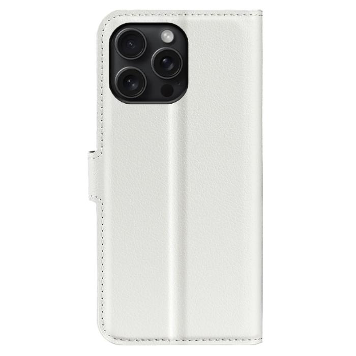 Bild 6, iPhone 16 Pro Max Fodral Litchi Läder Textur Vit
