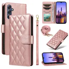 Samsung Galaxy A16 / A26 5G Fodral Rhombus L&auml;der Ros&eacute;guld