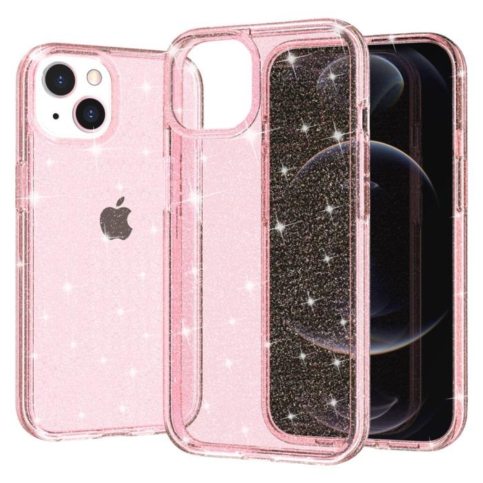 Bild 4, iPhone 15 Skal Hybrid Glitter Rosa