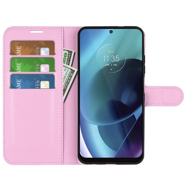 Bild 5, Motorola Moto G71 Fodral Litchi Textur Ljus Rosa