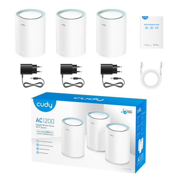 Bild 3, Cudy Mesh Solution M1300 3-pack AC1200 Gigabit Vit