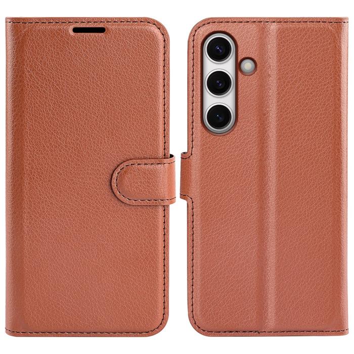 Bild 1, Samsung Galaxy S24 FE Fodral Litchi Läder Textur Brun