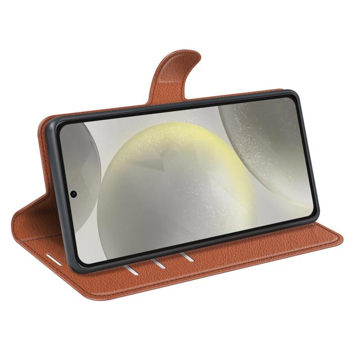 Bild 3, Samsung Galaxy S24 FE Fodral Litchi Läder Textur Brun
