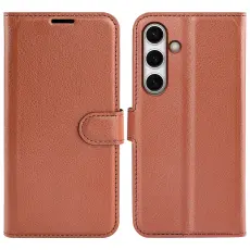 Samsung Galaxy S24 FE Fodral Litchi Läder Textur Brun