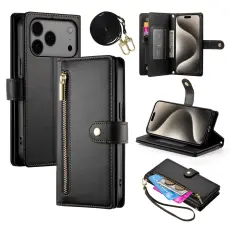iPhone 17 Pro Max Fodral Multifunktionell L&auml;der Svart