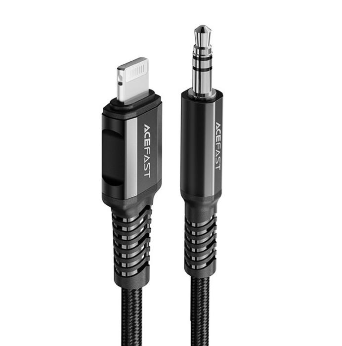 Bild 1, Acefast 1.2m Lightning Till 3.5 mm AUX Ljudkabel Nylon - Svart