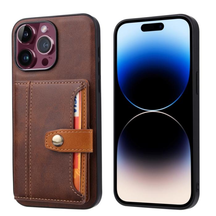 Bild 1, iPhone 15 Pro Skal Läder Med Plånboksfunktion Brun