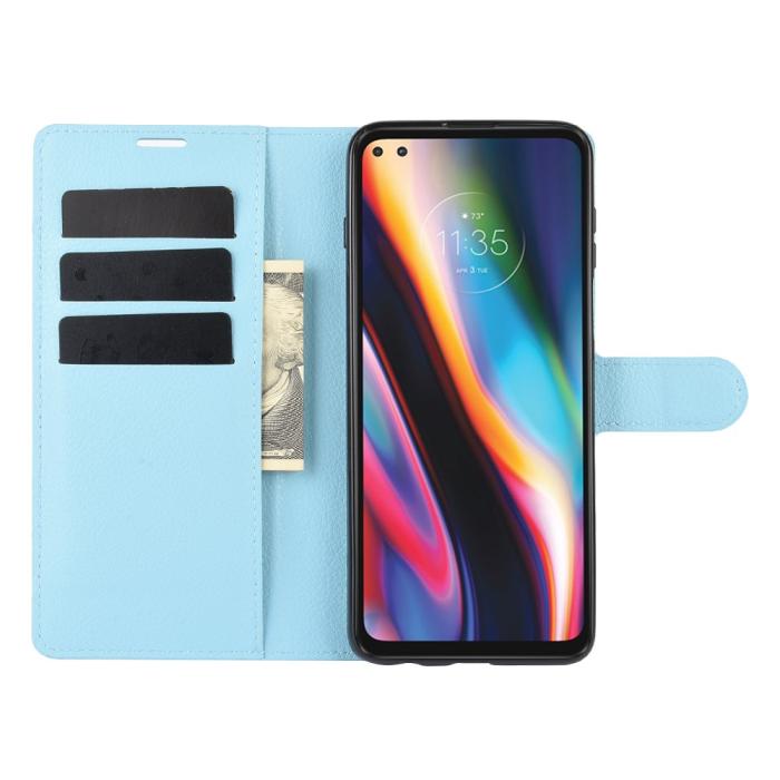 Bild 4, Motorola Moto G 5G Plus - Litchi Fodral - Ljus Blå