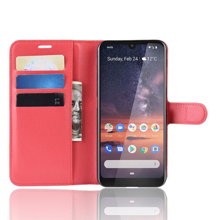 Bild 4, Nokia 3.2 - Litchi Plånboksfodral - Röd