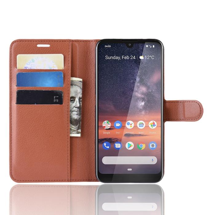 Bild 4, Nokia 3.2 - Litchi Plånboksfodral - Brun