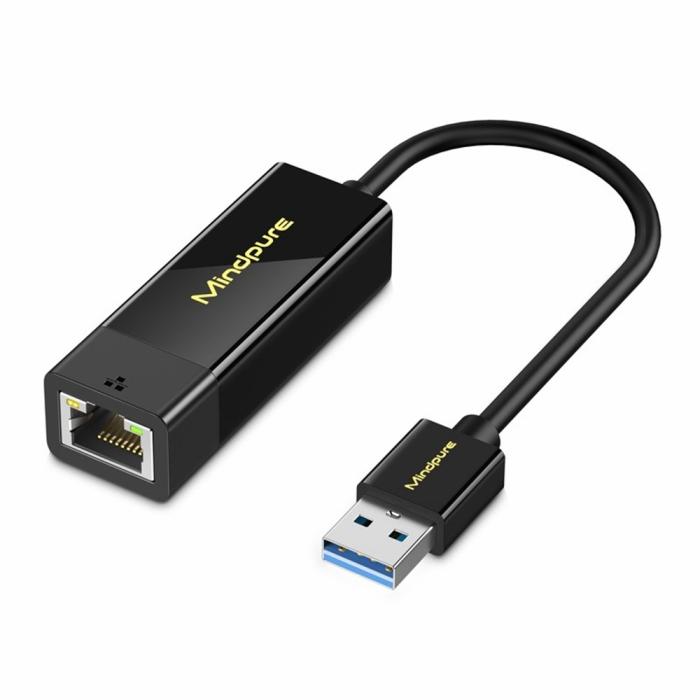 Bild 1, MINDPURE USB-A 3.0 - RJ45 Nätverksadapter Svart