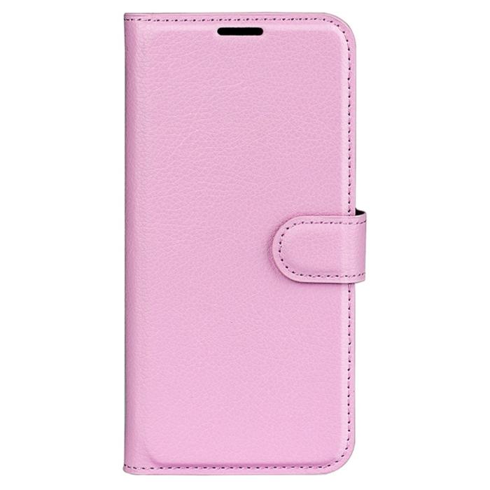 Bild 5, iPhone 16 Pro Max Fodral Litchi Läder Textur Ljus Rosa