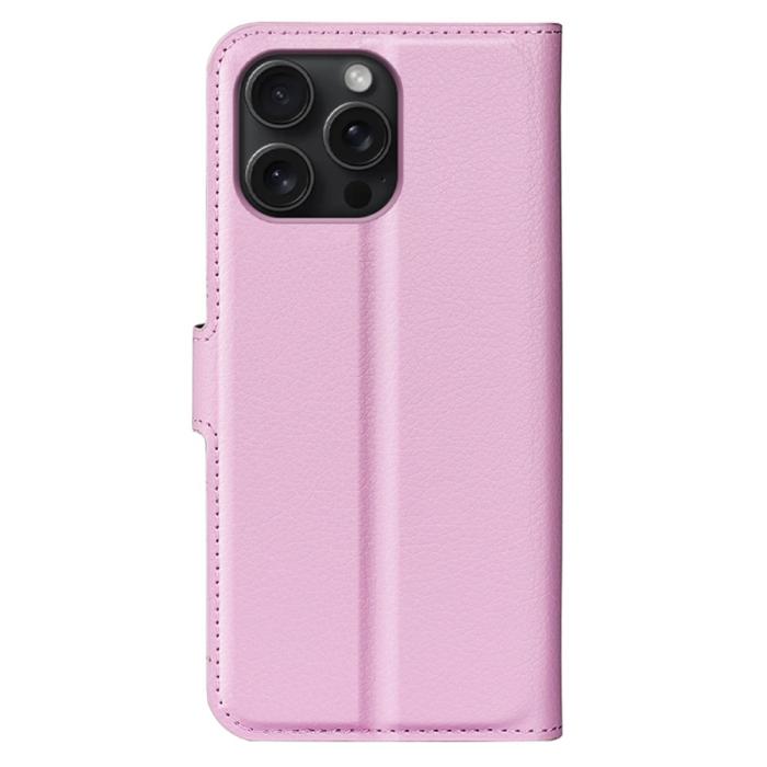 Bild 6, iPhone 16 Pro Max Fodral Litchi Läder Textur Ljus Rosa