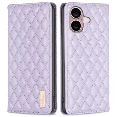 BINFEN iPhone 16 Plus Fodral Diamond Flip L&auml;der Lila