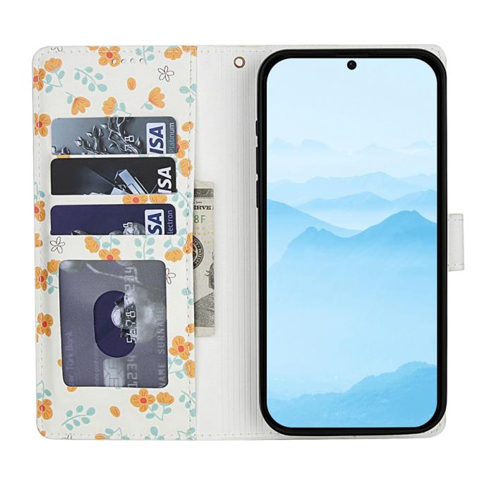 Bild 2, Samsung Galaxy A57 5G Fodral Rhombus Läder Blommor Vit