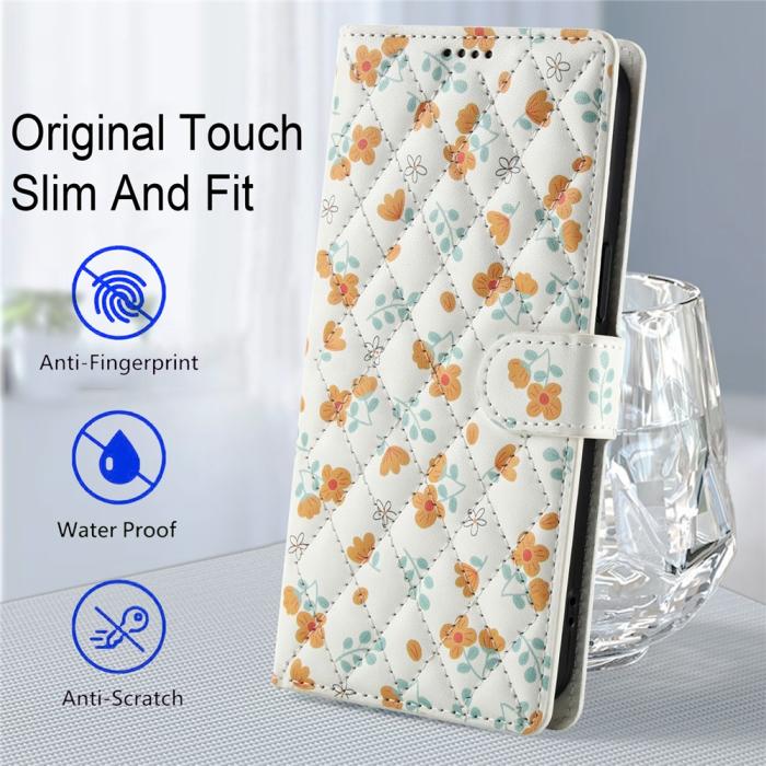 Bild 6, Samsung Galaxy A57 5G Fodral Rhombus Läder Blommor Vit