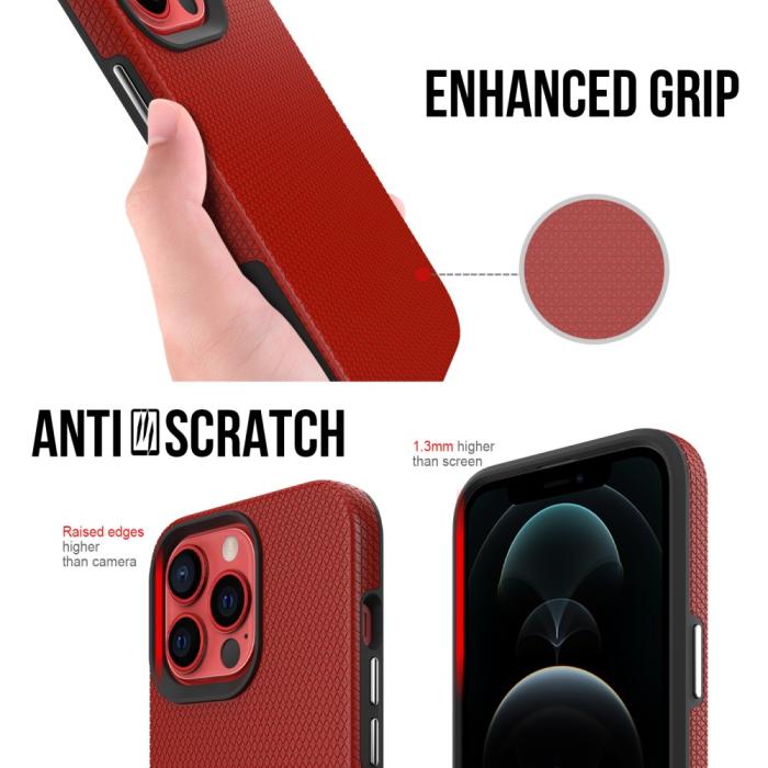 Bild 6, iPhone 13 Pro Skal Hybrid Triangle Textur Röd