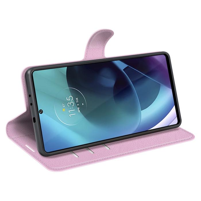 Bild 6, Motorola Moto G71 Fodral Litchi Textur Ljus Rosa