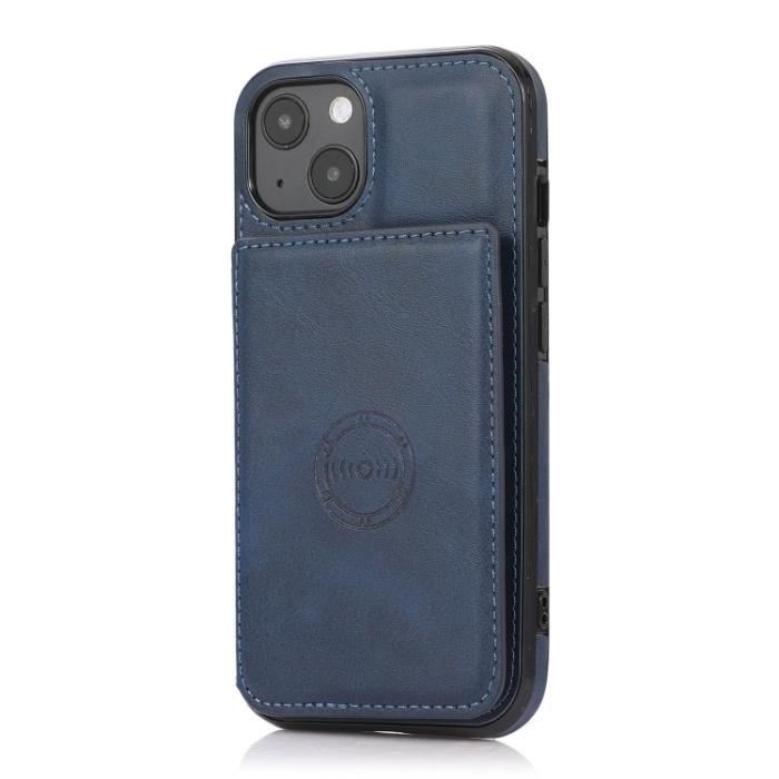Bild 2, iPhone 14 Läder Skal Med Kortfack Och Magnet Blå