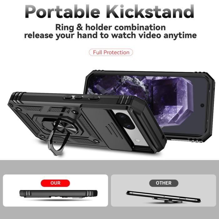 Bild 2, Google Pixel 8A Shockproof Hybrid Armor Ring Skal Svart