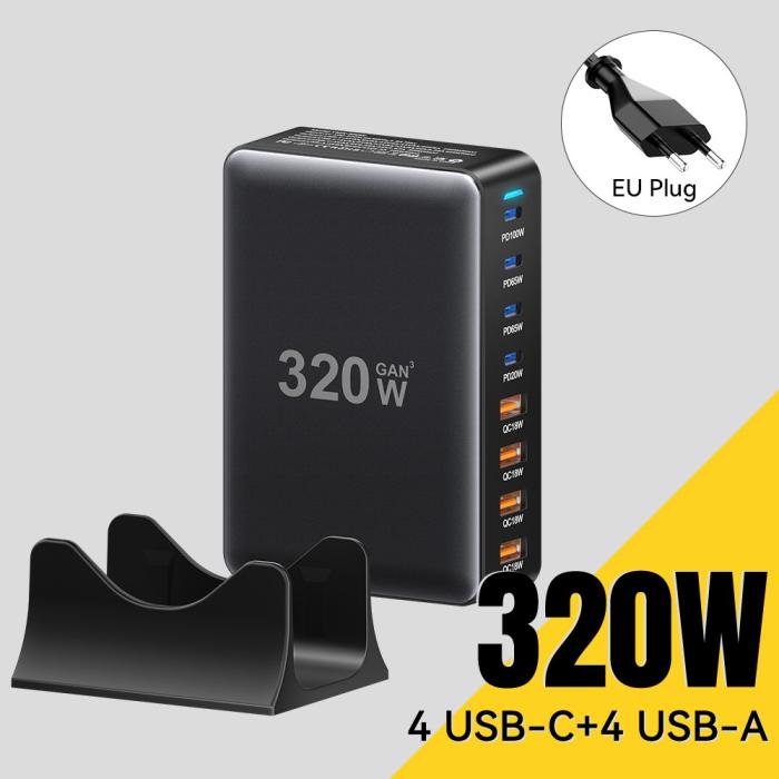 Bild 3, ESSAGER 320W Laddningsstation USB-C / USB-A Svart