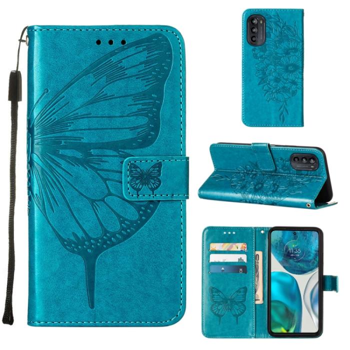 Bild 1, Motorola Moto G52/G82 Fodral Tryckt Fjäril Blå