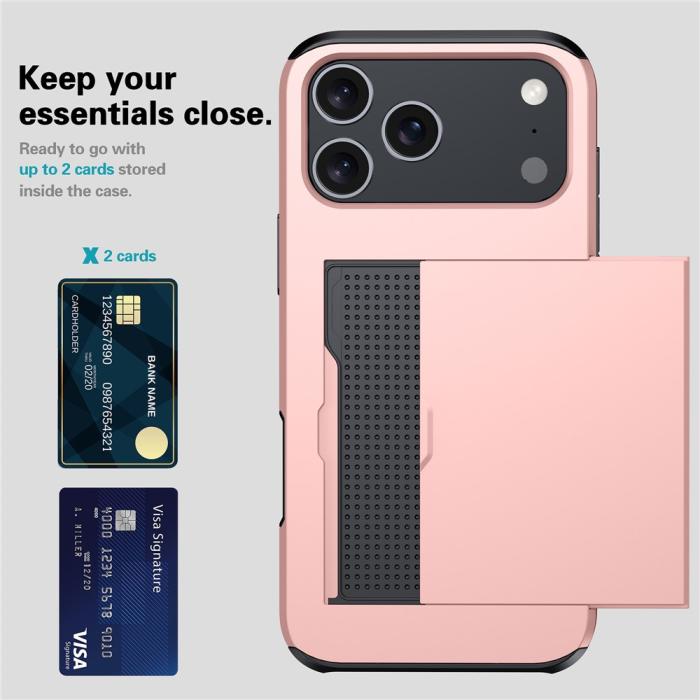 Bild 2, iPhone 17 Pro Max Skal Hybrid Med Kortfack Rosa
