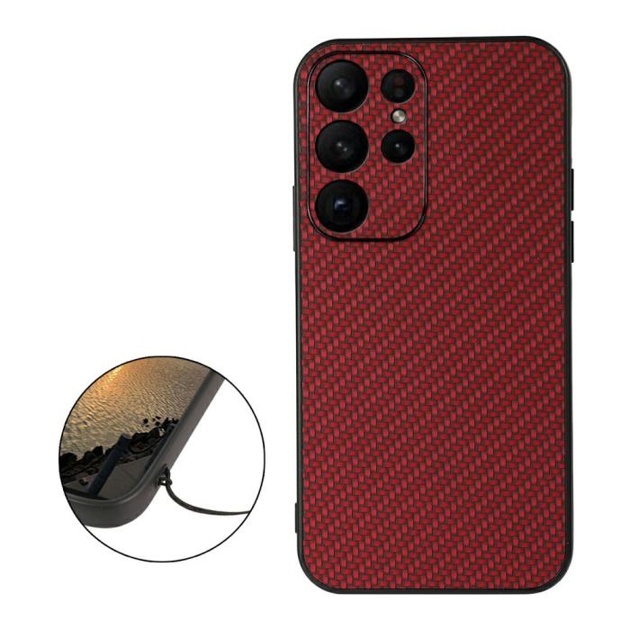 Bild 2, Samsung Galaxy S23 Ultra Skal Kolfiber Textur Röd