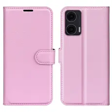 Motorola Moto G35 5G Fodral Litchi L&auml;der Ljus Rosa