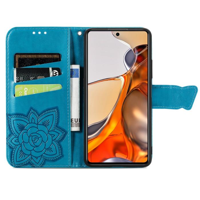 Bild 4, Xiaomi 11T / 11T Pro Fodral Läder Butterfly Blå