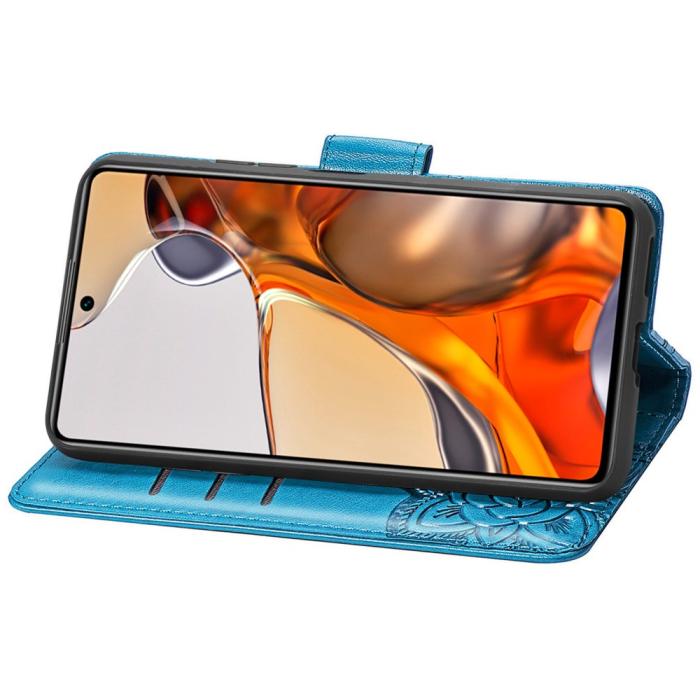 Bild 5, Xiaomi 11T / 11T Pro Fodral Läder Butterfly Blå