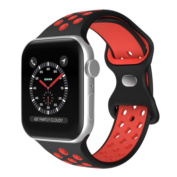 Bild 2, Sportarmband Dual-Color Apple Watch 42/44/45/49 mm (S/M) Svart/Röd