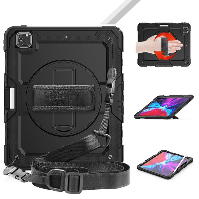 Bild 3, iPad Pro 12.9 Skal 360° Rotation Shockproof Med Rem Svart