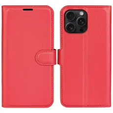 iPhone 16 Pro Max Fodral Litchi L&auml;der Textur R&ouml;d