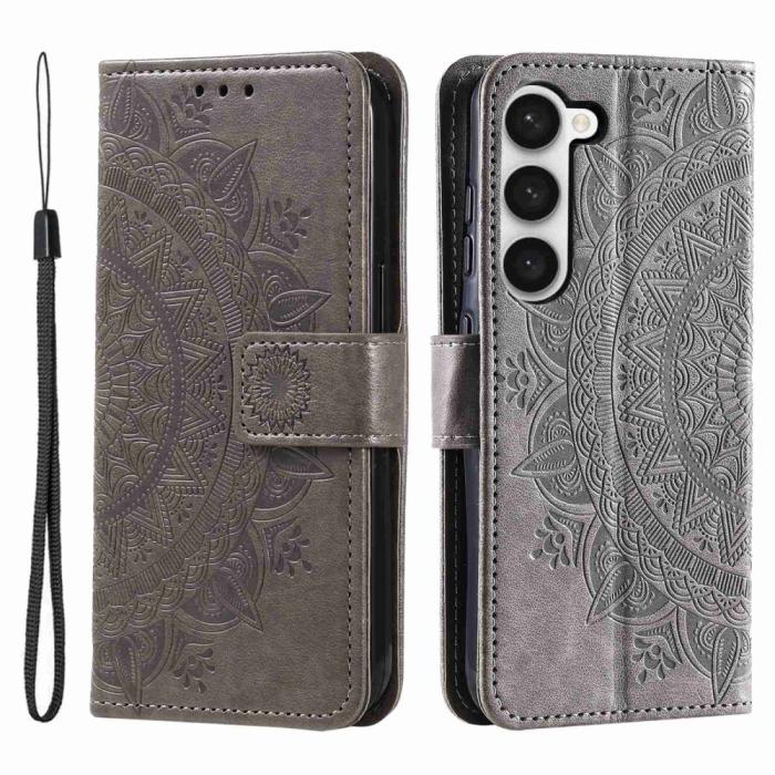 Bild 1, Samsung Galaxy S23 Fodral Mandala Läder Grå