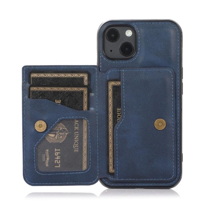 Bild 4, iPhone 14 Läder Skal Med Kortfack Och Magnet Blå