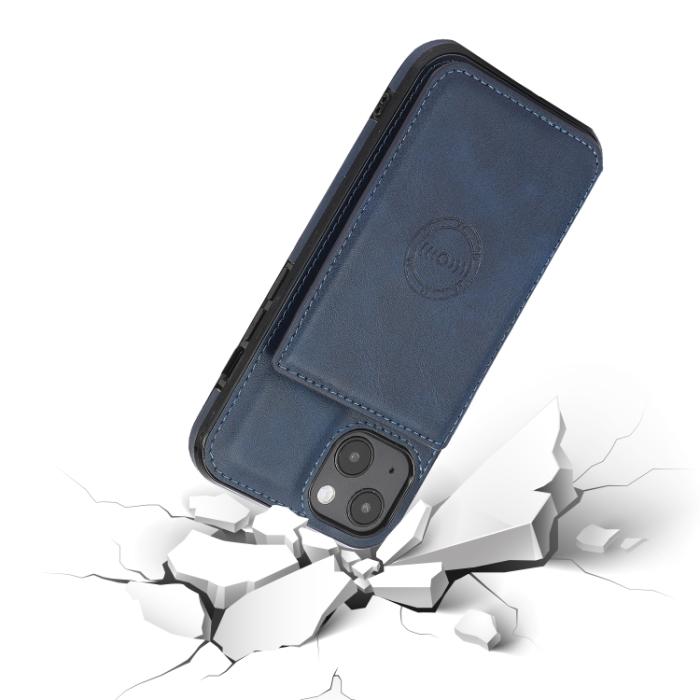 Bild 6, iPhone 14 Läder Skal Med Kortfack Och Magnet Blå