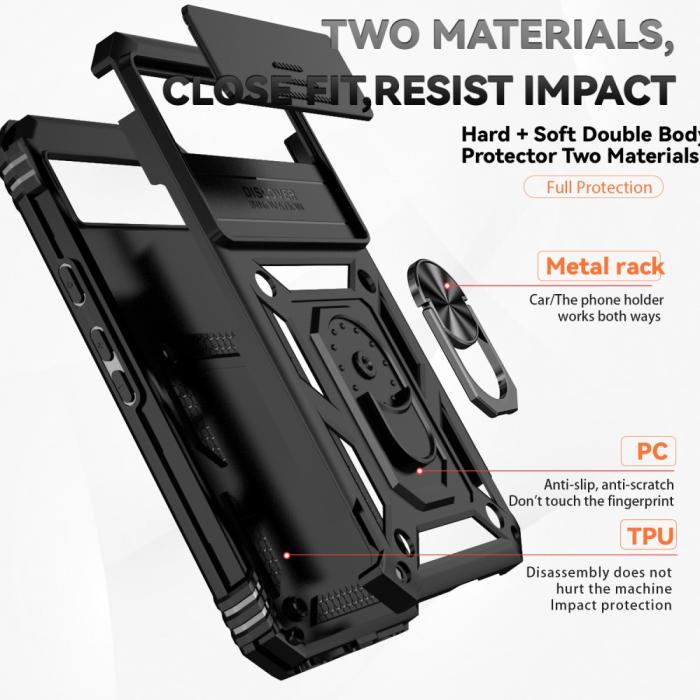 Bild 4, Google Pixel 8A Shockproof Hybrid Armor Ring Skal Svart