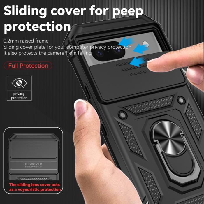 Bild 5, Google Pixel 8A Shockproof Hybrid Armor Ring Skal Svart