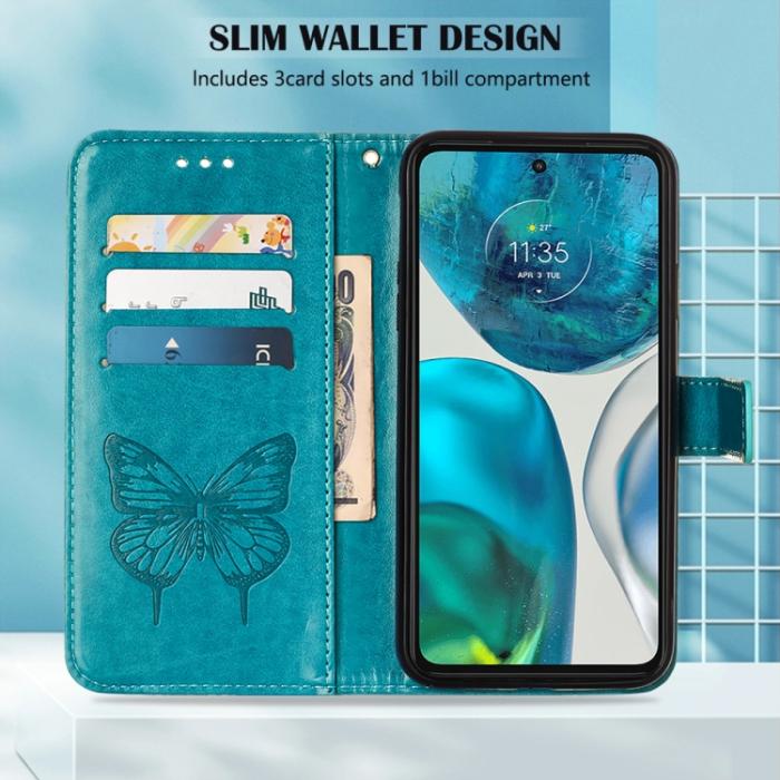 Bild 4, Motorola Moto G52/G82 Fodral Tryckt Fjäril Blå
