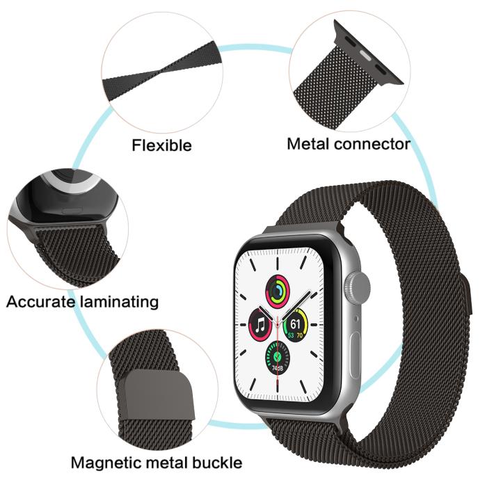 Bild 5, ColorPop Milanese Loop Metall Armband Apple Watch 38/40/41 mm Grå