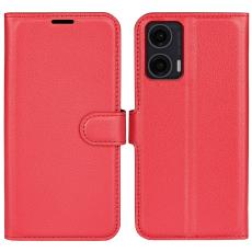 Motorola Moto G35 5G Fodral Litchi L&auml;der R&ouml;d