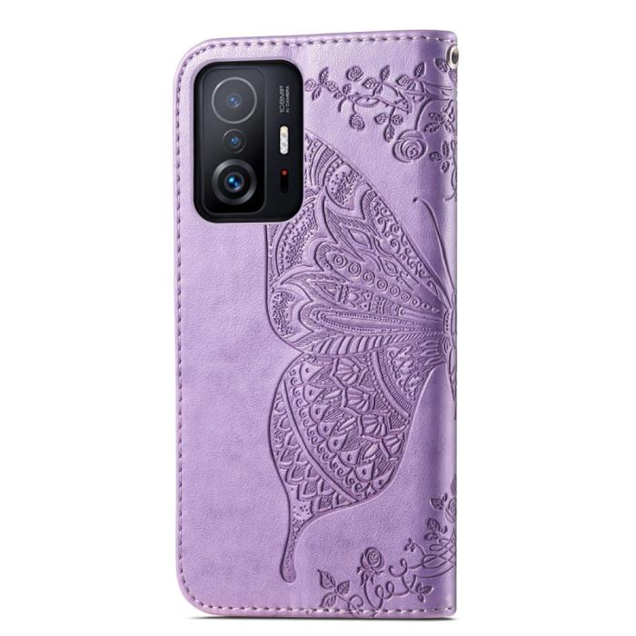 Bild 3, Xiaomi 11T / 11T Pro Fodral Läder Butterfly Ljus Lila