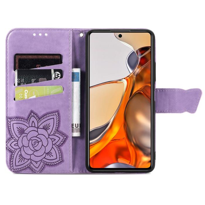 Bild 4, Xiaomi 11T / 11T Pro Fodral Läder Butterfly Ljus Lila
