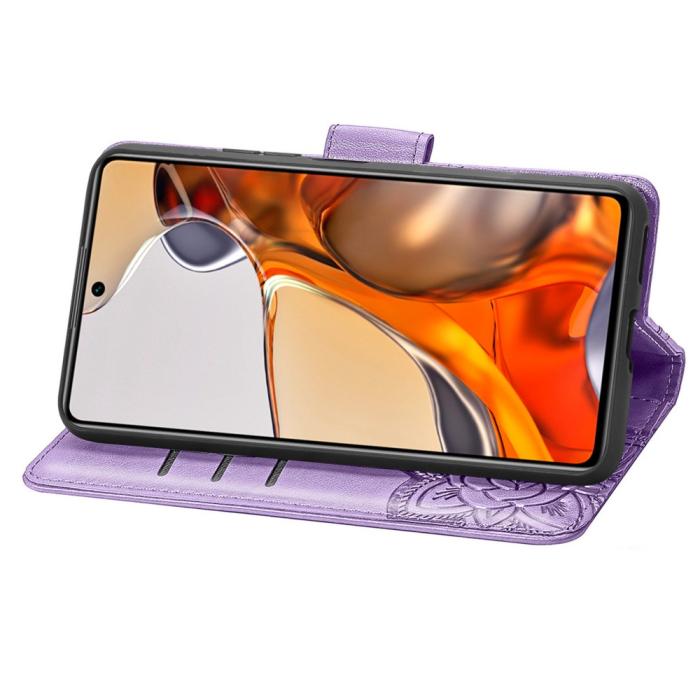 Bild 5, Xiaomi 11T / 11T Pro Fodral Läder Butterfly Ljus Lila