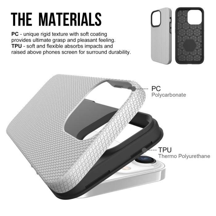Bild 3, iPhone 13 Pro Skal Hybrid Triangle Textur Silver