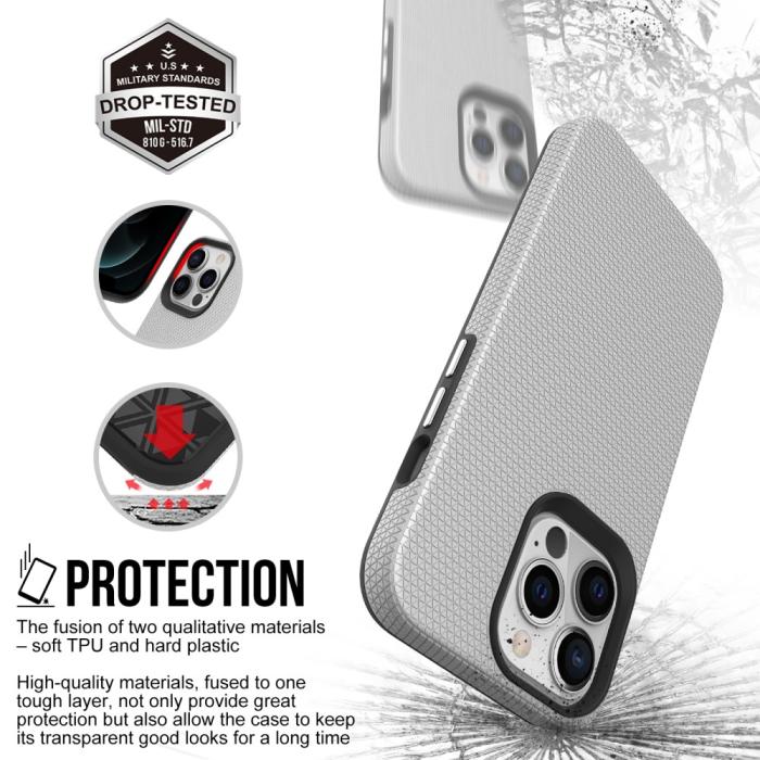 Bild 5, iPhone 13 Pro Skal Hybrid Triangle Textur Silver