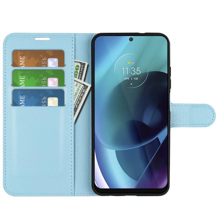 Bild 5, Motorola Moto G71 Fodral Litchi Textur Ljus Blå