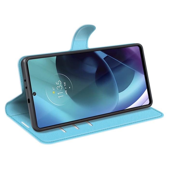 Bild 6, Motorola Moto G71 Fodral Litchi Textur Ljus Blå